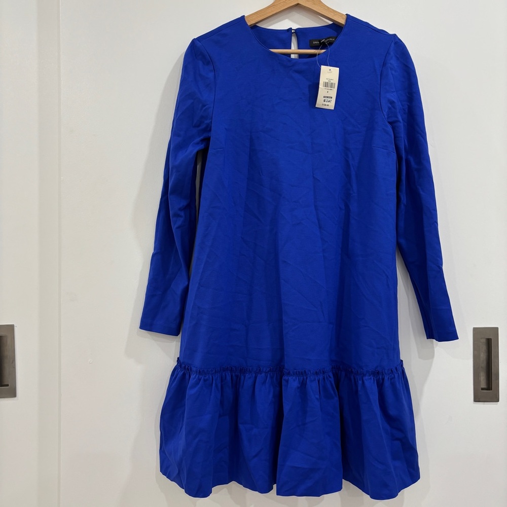 NWT Women’s Banana Republic Drop-waist ponte Blue dress with ruffled hem size 8